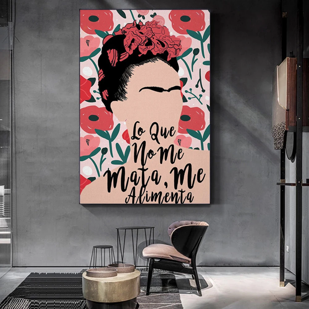 

Frida Poster Mexican Woman Floral Portrait Paintings Print on Canvas Abstract Flower Art Posters Nordic Wall Decoration Picture