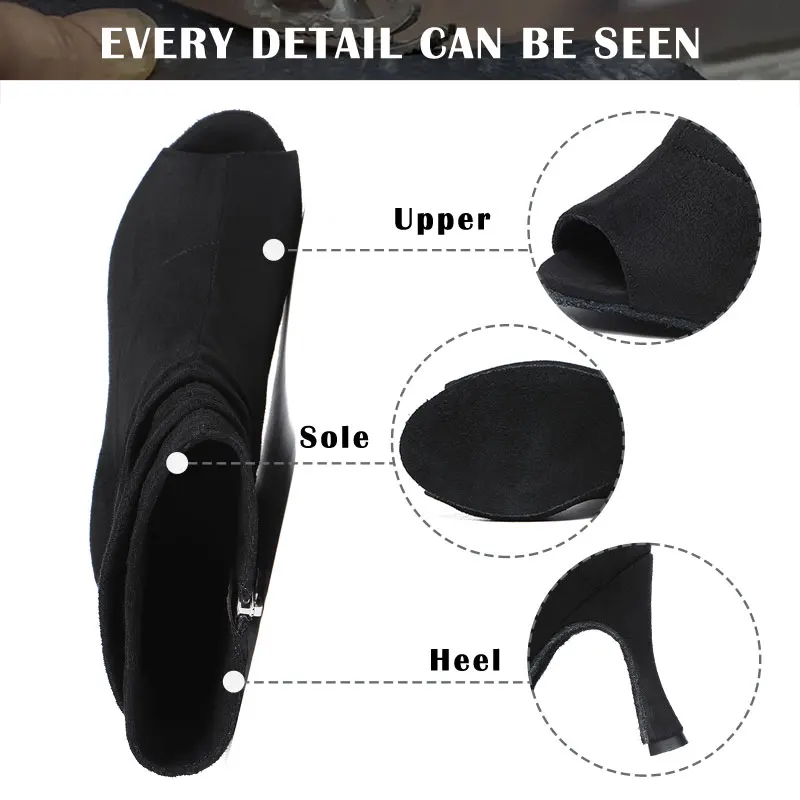 SWDZM Woman Latin Dance Shoes Black Ballroom Dance Boots Fashion High Heels Party Dancing Shoes Woman High Top Sexy stilettos