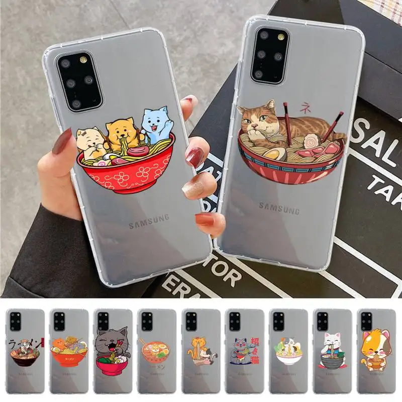 

Neko Ramen Japan Cat Phone Case for Samsung S20 S10 lite S21 plus for Redmi Note8 9pro for Huawei P20 Clear Case