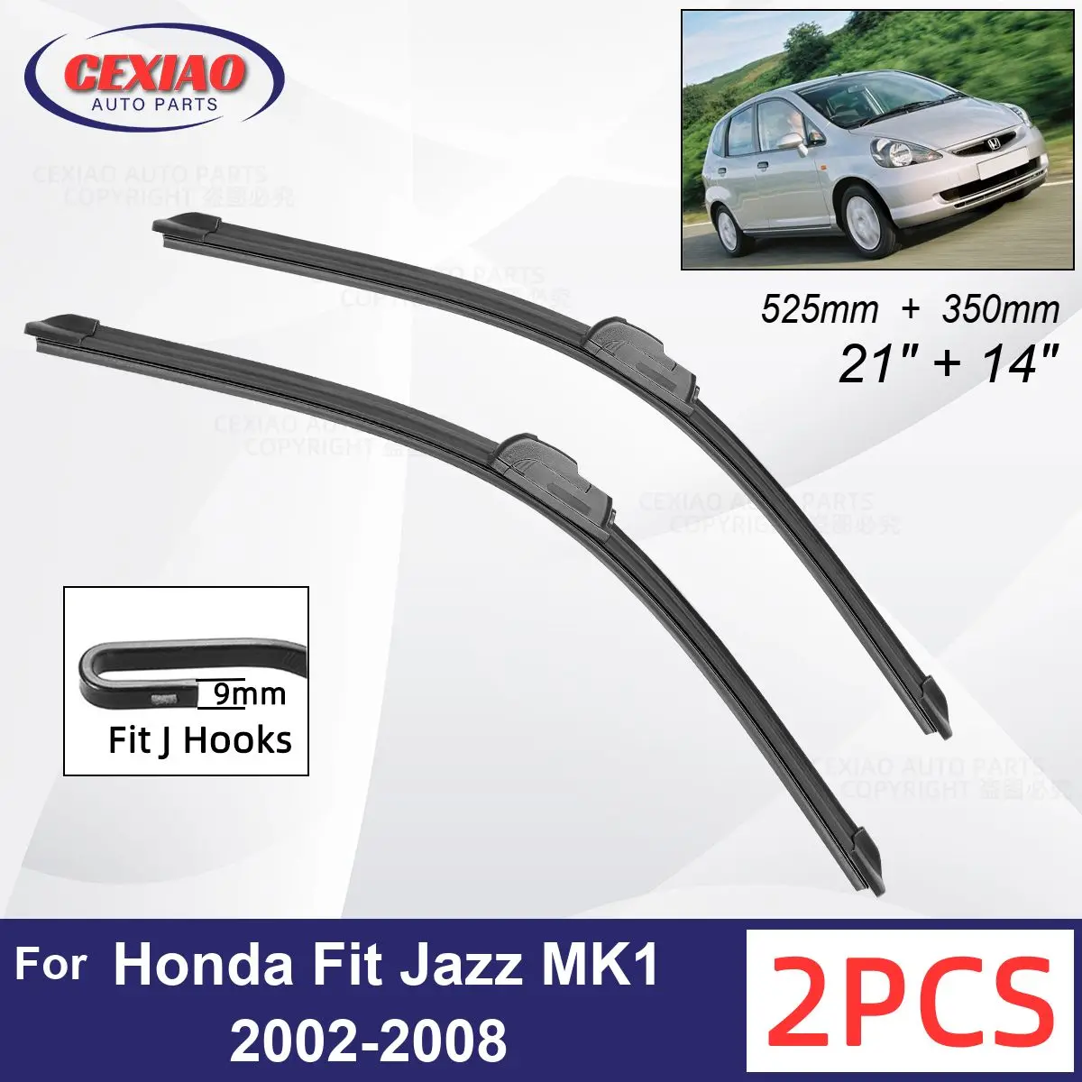 

Car Wiper For Honda Fit Jazz MK1 2002-2008 Front Wiper Blades Soft Rubber Windscreen Wipers Auto Windshield 21"+14" 525mm 350mm