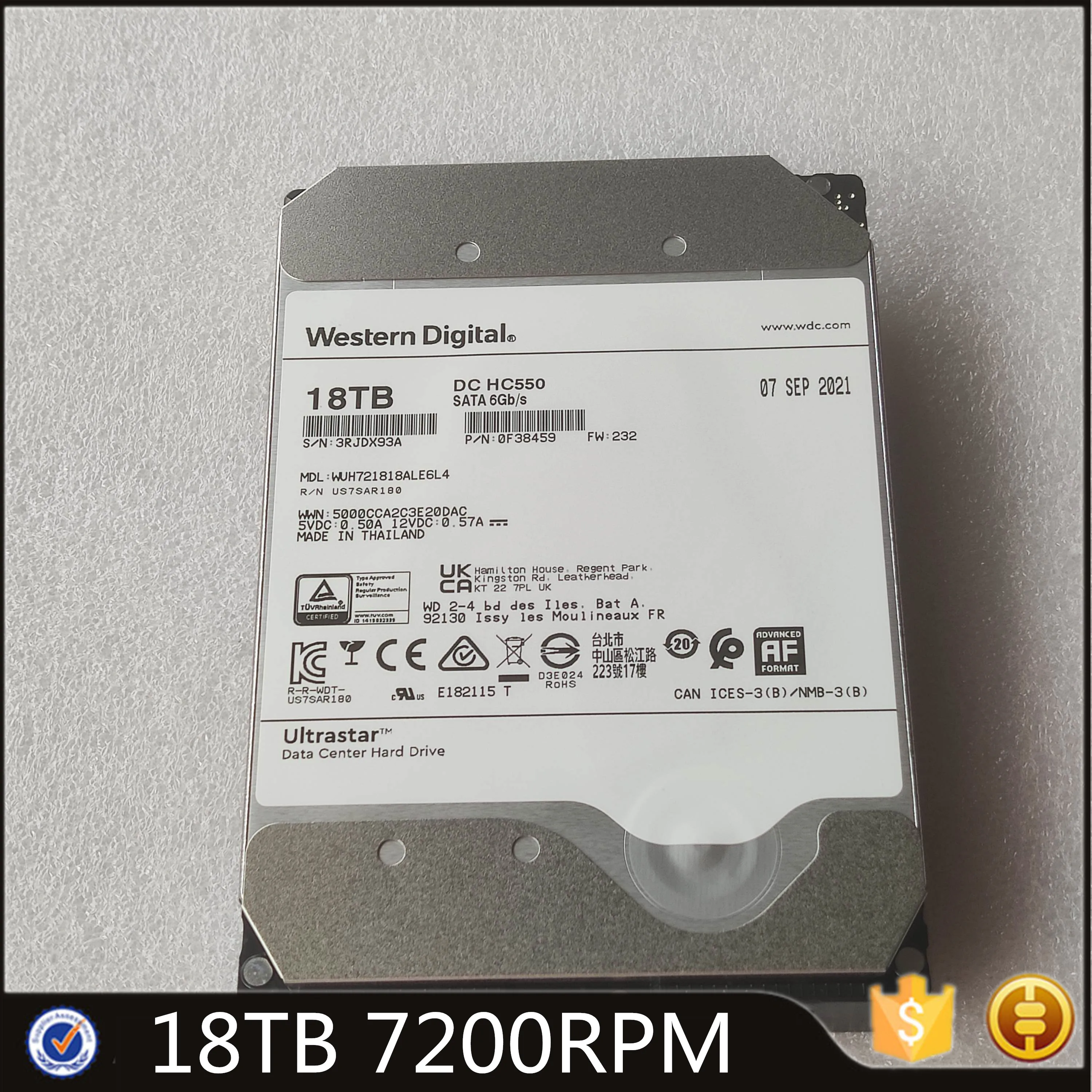 

New HDD 3.5 Ultrastar 18TB DC HC550 WUH721818ALE6L4 18TB SATA 7200RPM SATA 6Gb/s 512M Cache 3.5" Hard Drive