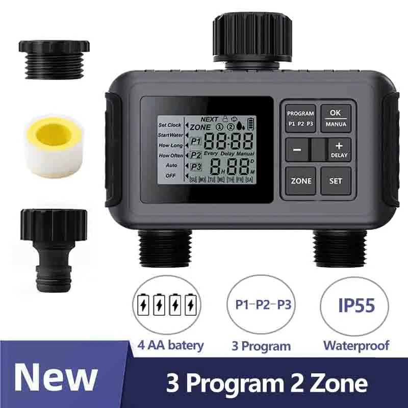 Automatic Watering Timer Large Screen Display Irrigation Controller Outdoor 2 Zones Garden Irrigation System Controller
