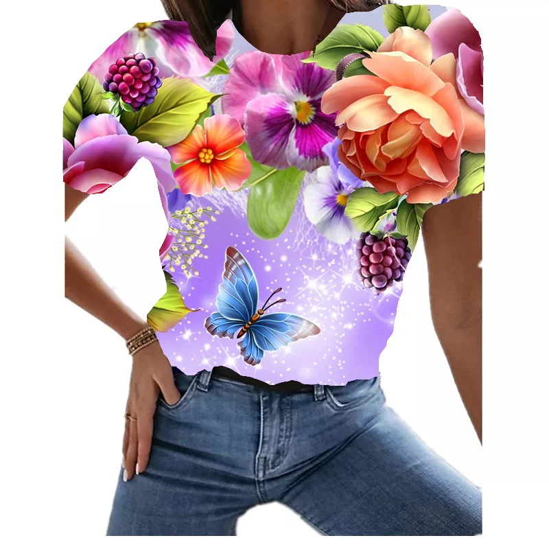 

Summer Fashion Floral Pattern Collection 21. 3D Printed Women's T-Shirts Harajuku Crew Neck Short Sleeve Tops and T-Shirts