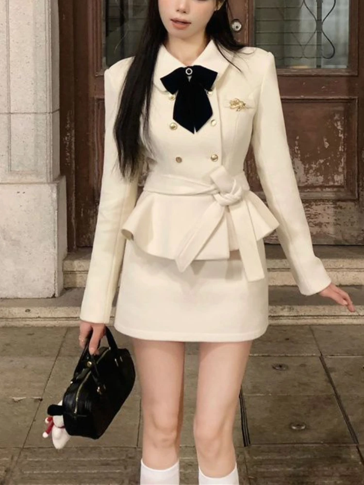 Осенне-зимнее винтажное элегантное женское пальто с бантом Y2k + повседневная