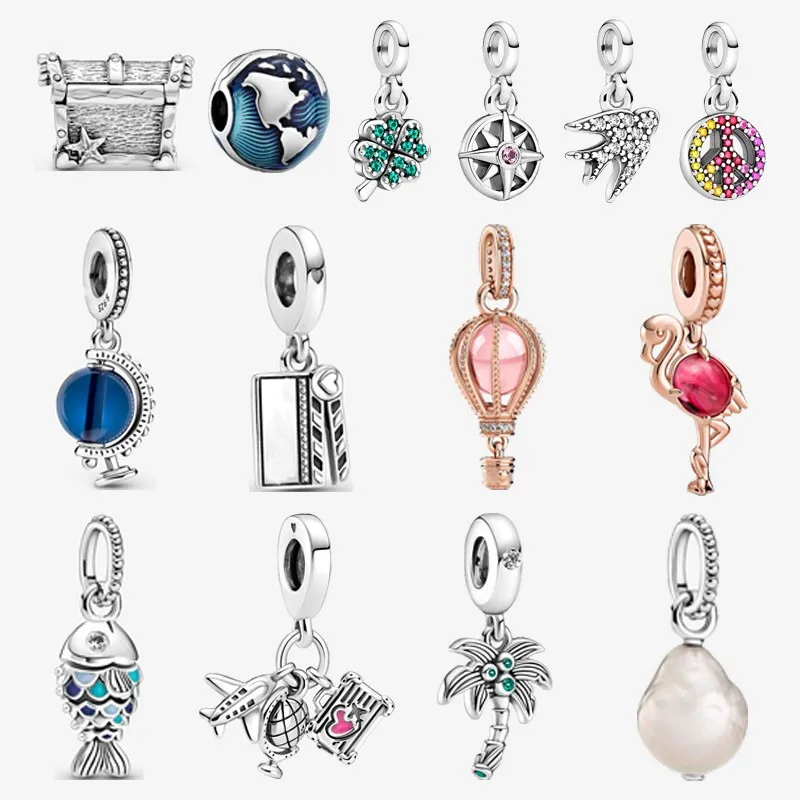

Authentic 925 Sterling Silver Flamingo Pink Hot Air Balloon Charm Is Suitable For The Original Pandora Women's Bracelet Necklace