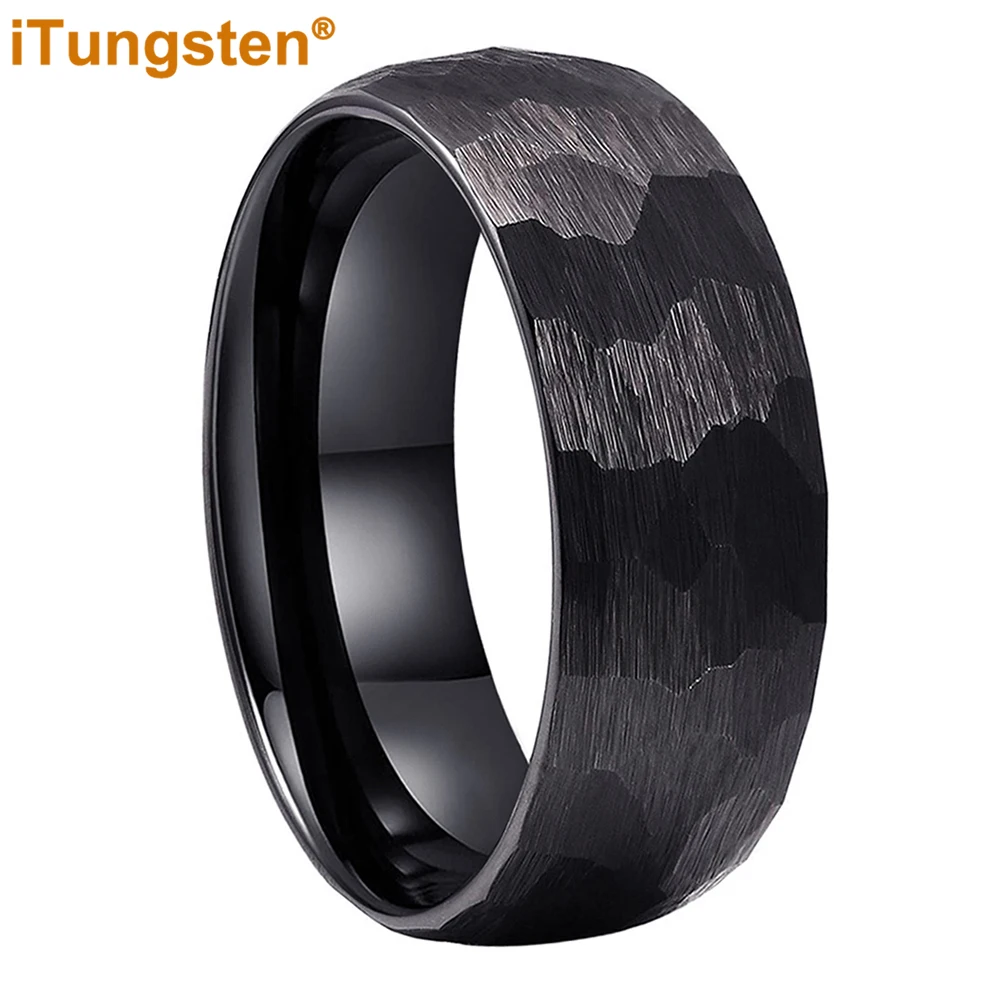 

iTungsten 6mm 8mm Men Women Black Hammered Tungsten Carbide Ring Engagement Wedding Band Trendy Jewelry Domed Comfort Fit