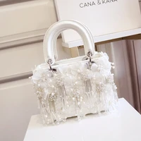2022 tassel new popular handbag womens fashion all match flowers trend bag elegant luxury white pu leather handbag for women