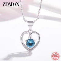 zdadan 925 silver heart blue crystal necklace chains for women wedding jewelry accessory