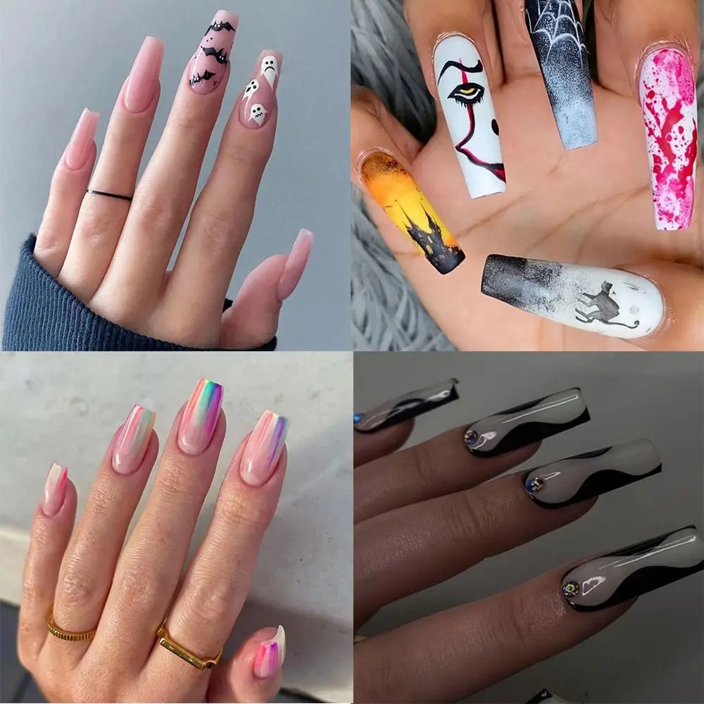 

Ballerina Artificial Manicure Tool Full Cover Wearable Nail Tips French Fake Nails Rhinestone Coffin False Nails