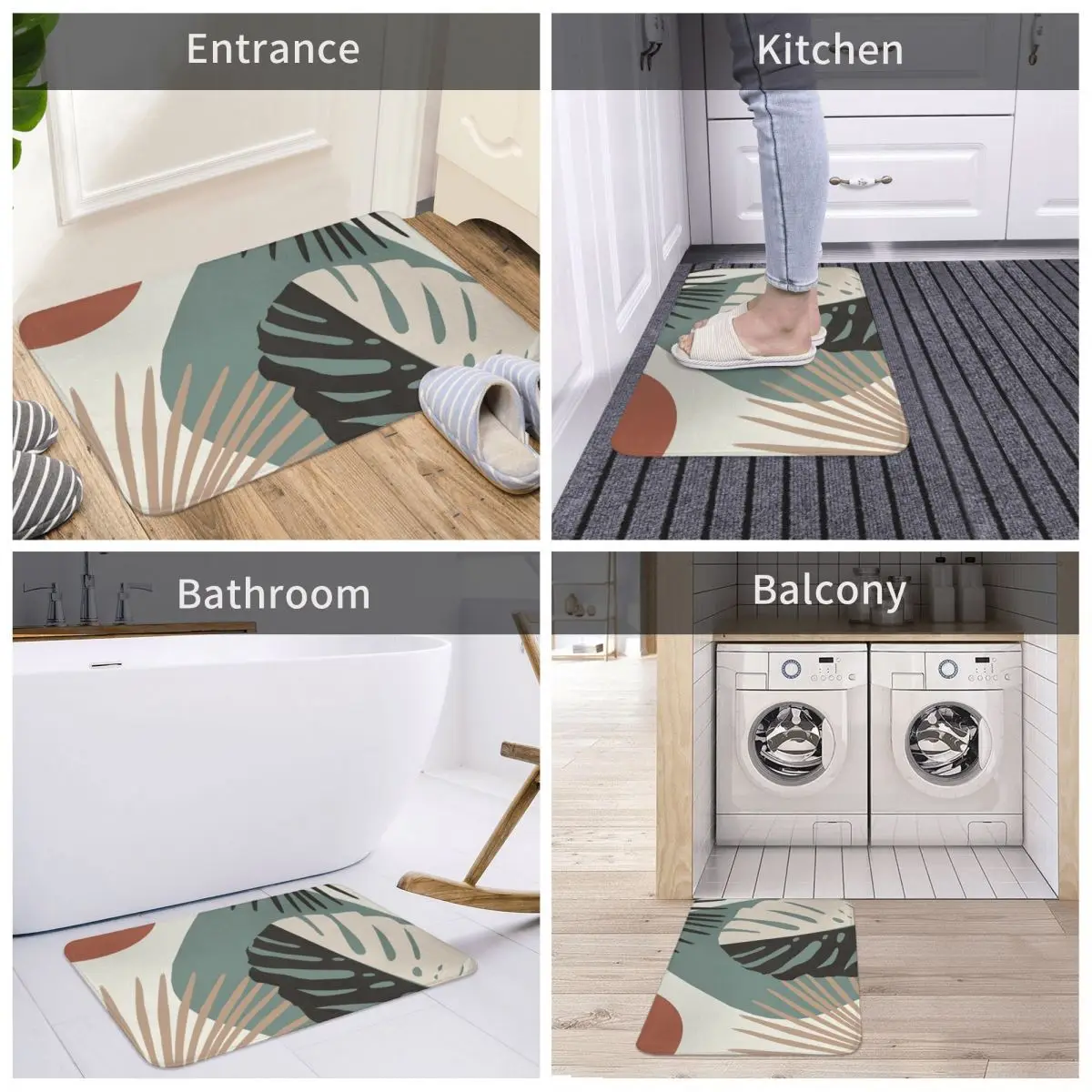 

Door Mat Minimal Yin Yang Monstera Fan Palm Finesse Decor 3D Rug Carpet Bathmat Non-slip Entrance Living Room Home Kitchen