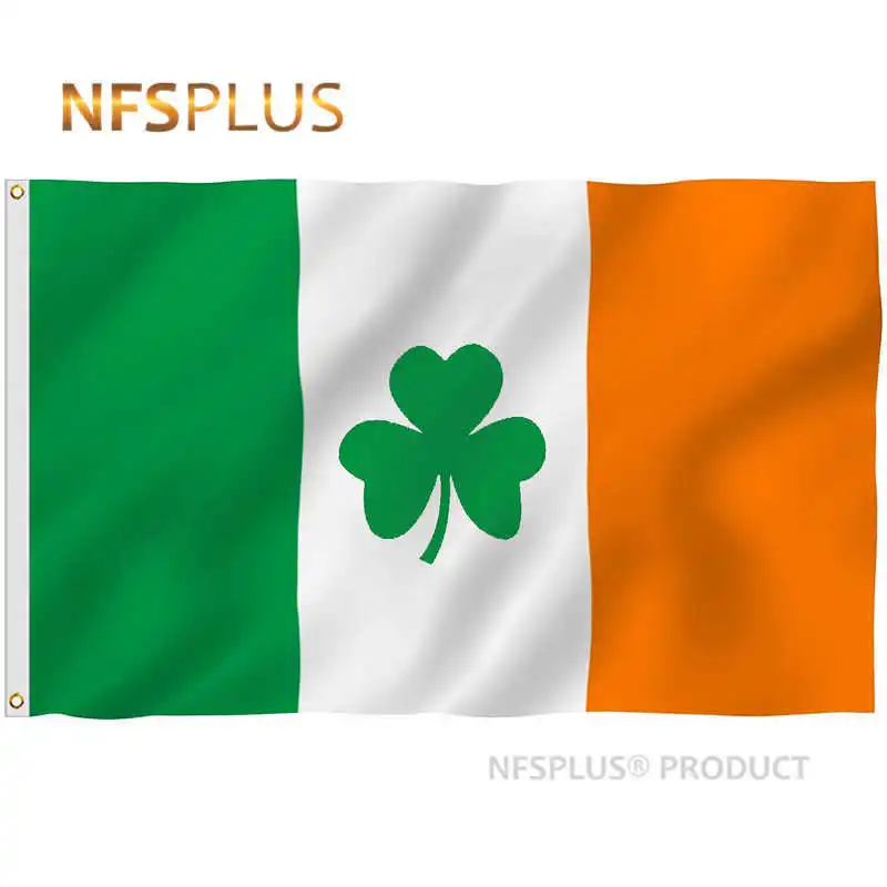 

Shamrock Ireland Flag 90x150CM Polyester Green White Orange Printed Home Party Hanging Flying Decorative Irish Flags And Banners