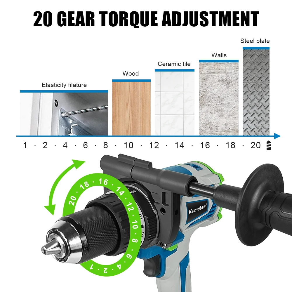 Бесщеточная электрическая Ударная дрель Kamolee 13 мм аккумуляторная отвертка