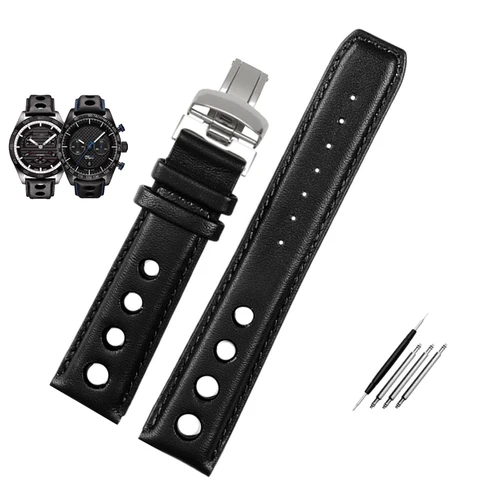 20mm Watchband Genuine Leather Strap for Tissot PRS516 Series Men‘s Watches Band With Butterfly Clasp Black Brown