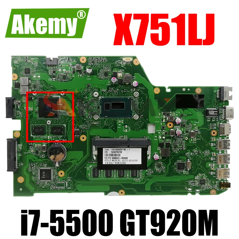 

X751LJ i7-5500CPU 4GB RAM GT920M/V2G Mainboard REV2.3 For ASUS X751L R752LA R752LD X751LN X751LD X751LJ A751L Laptop motherboard