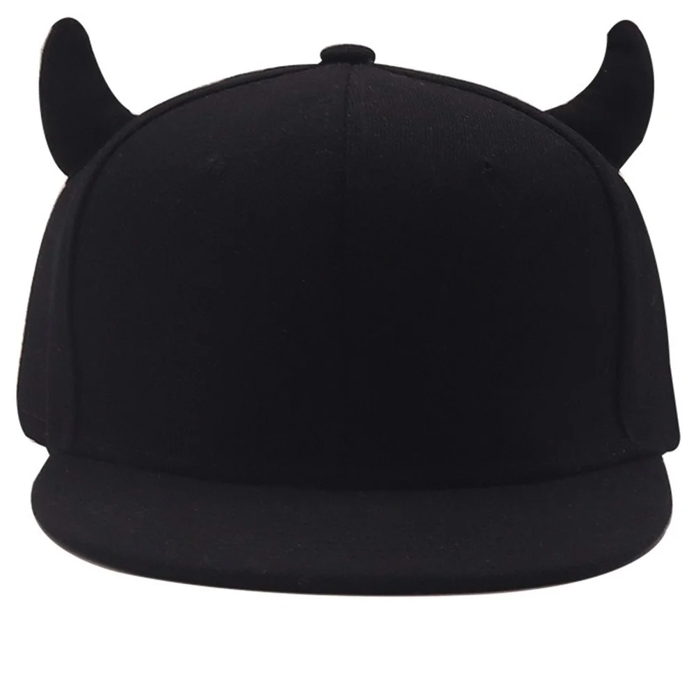 

Cute Demon Horn Baseball Hat Cartoon Black Ox Snapback Cap Hip-hop Hat Boys Girls Spring Summer Children's Sunscreen Flat-edged