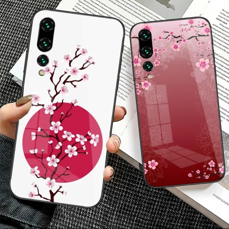 

Японский чехол для телефона с изображением Сакуры и вишни для Huawei P50 P40 P30 P20 Pro Mate 40 30 20 Pro Nova 9 8 7 PC, стеклянный чехол, чехол