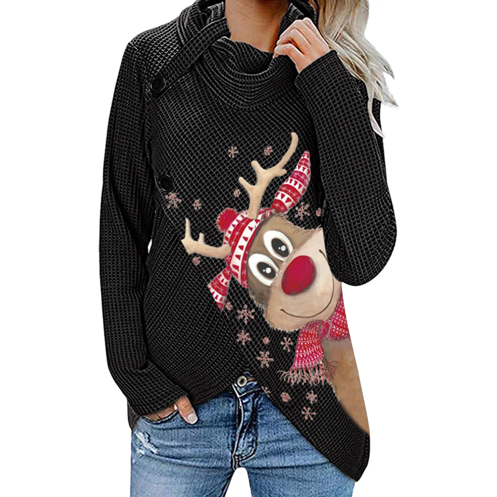 

Women Fashion Top Shirts Christmas Print Button Top Long Sleeve Sweater Sweater Jacket for Women Casual Sweatshirt Long Hoodie