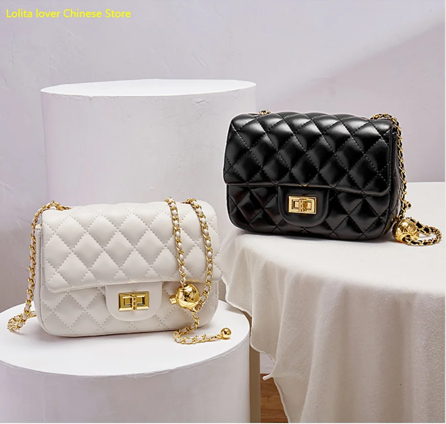 

Новая модная маленькая дышащая мягкая кожаная сумка из искусственной кожи, сумка через плечо с цепочкой в виде ромбовидной решетки, Гонконг...