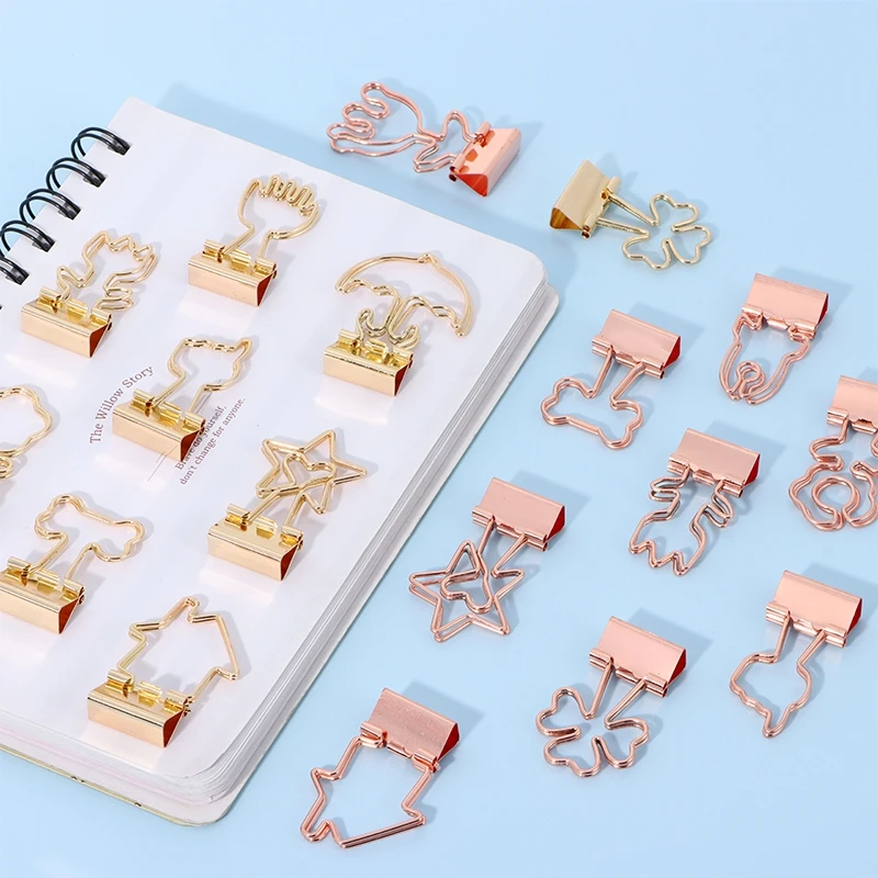 

Gold Binders Rosegold Paperclips Love Clip Fashion Office Binder Clips Rose Gold Stationery Metal Folder Paper Clips Decorative