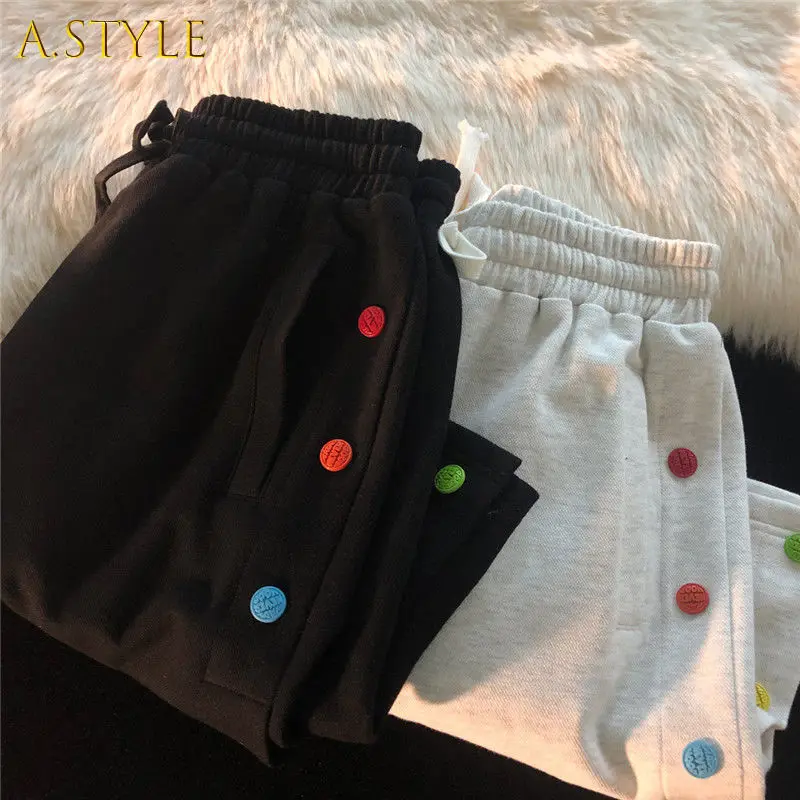 Shorts Women Fashion Colorful Solid Button Elastic Waist Ulzzang Chic Casual Streetwear Comfortable Girl Student Baggy Loose New