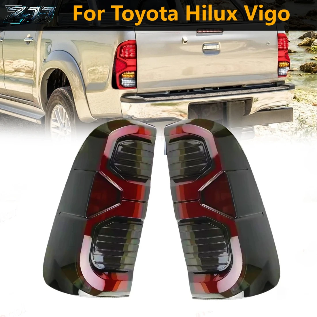 Фото Задний фонарь в сборе для Toyota Hilux Vigo: стоп-сигнал, фонарь заднего хода, указатель поворота, автомобильные аксессуары, 12В №1