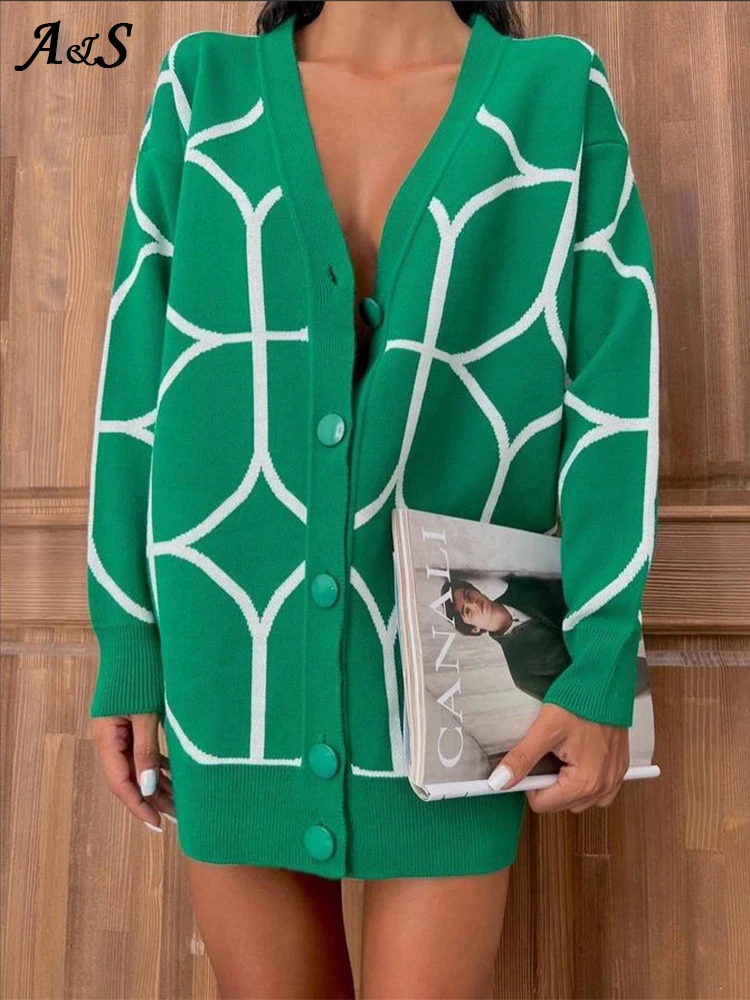 

Женский Трикотажный Свитер оверсайз с длинным рукавом и V-образным вырезом