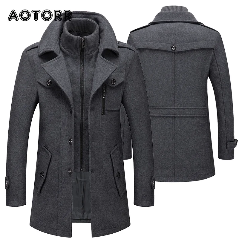 

Autumn Winter Mens Wool Trench Coats Fashion Middle Long Jacket Male Double Collar Zipper Coat Windbreak Woolen Overcoat 4XL