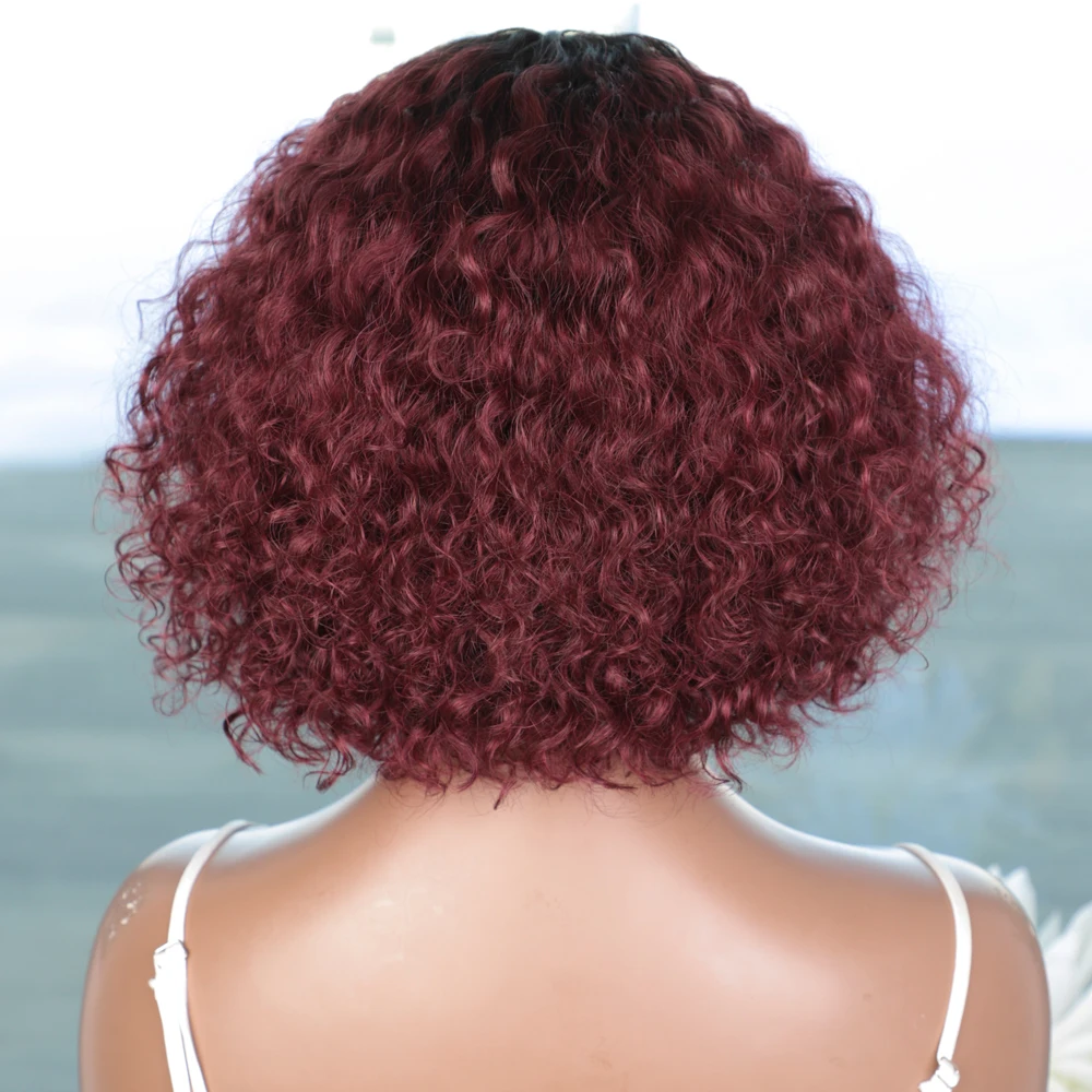 Lekker Ombre Burg Red 99j Короткие курчавые вьющиеся волосы Боб 100% парики из натуральных