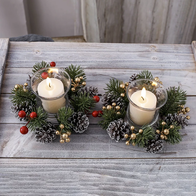 Рождественская свеча ягодной венок привлекательный подсвечник кольца для