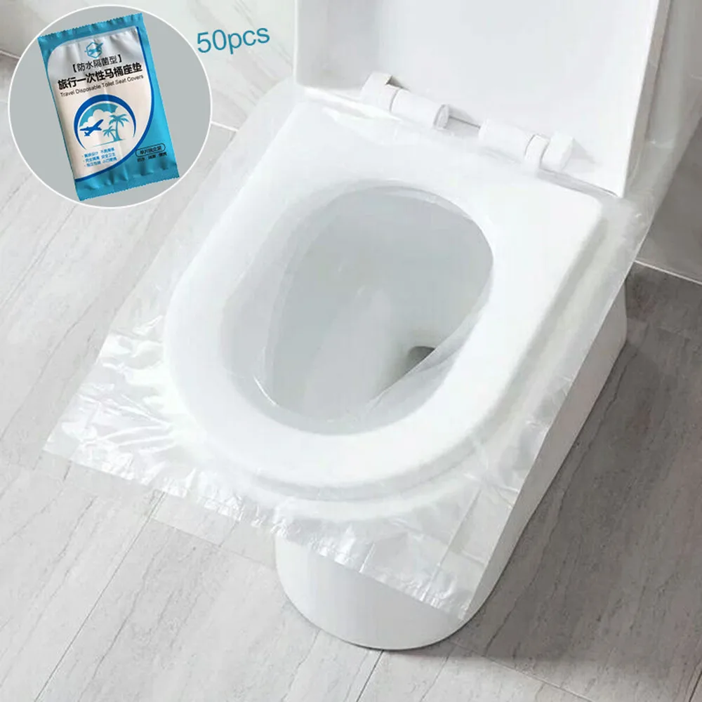 

50PCS Biodegradable Disposable Plastic Toilet Seat Cover Portable Safety Travel Bathroom Toilet Paper Pad Bathroom Accessory