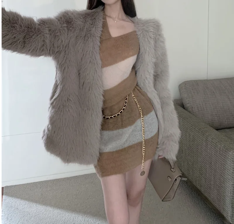 

Плюшевое короткое пальто с бахромой, женский маленький шикарный корейский топ высокого качества, Осень-зима Nuyoah