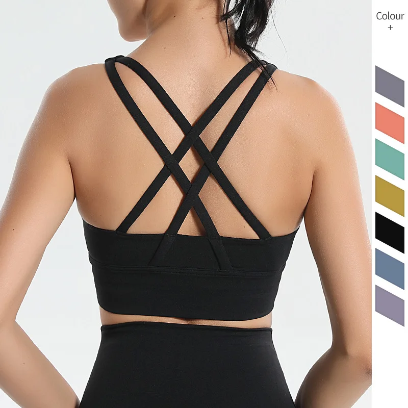 

Lulu Naked Feeling Yoga Bras Women Seamless Cross Beauty Back Shoulder Strap Bras Gym Running Workout Sports Yoga Tops