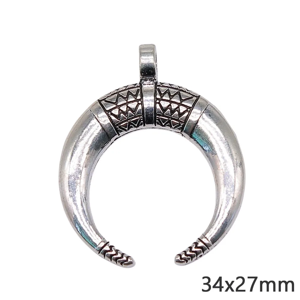 5Pcs 34x27mm Antique Silver bronze Color Horns Charm Crescent Moon Charms Pendant Jewelry Making DIY Jewelry for Accessories
