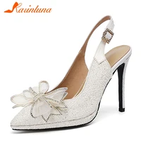 karinluna new arrival women pumps square thin heels pointed toe bling butterfly knot female pumps sexy summer white ladies shoes