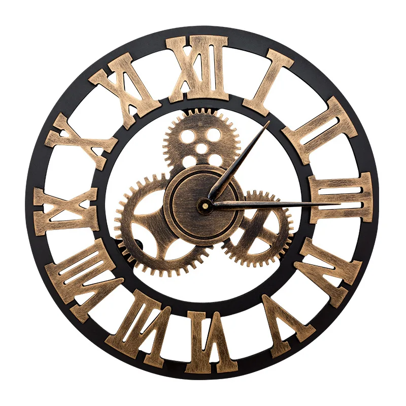 

Golden Gear Roman Wall Digital Clock Vintage Art Wall Decor Wall Hanging Obsolete Old Antique Living Room Decoration Pendant