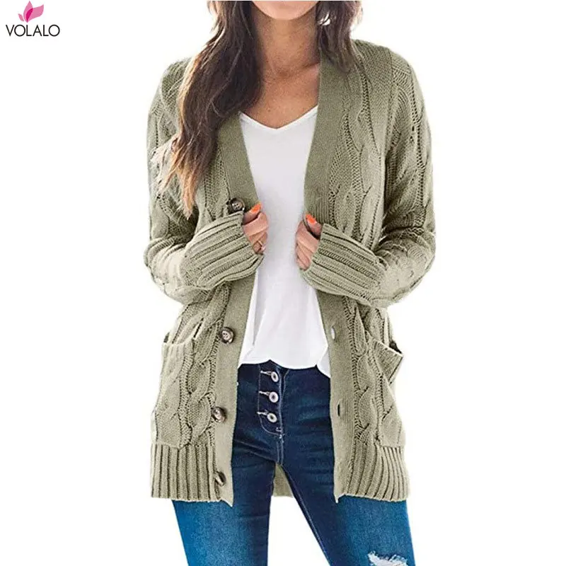 

VOLALO 2023 New Style for Autumn and Winter Cardigan Sweater Female Europe V-Neck Single-Breasted Long-Sleeve Knitwear Coat