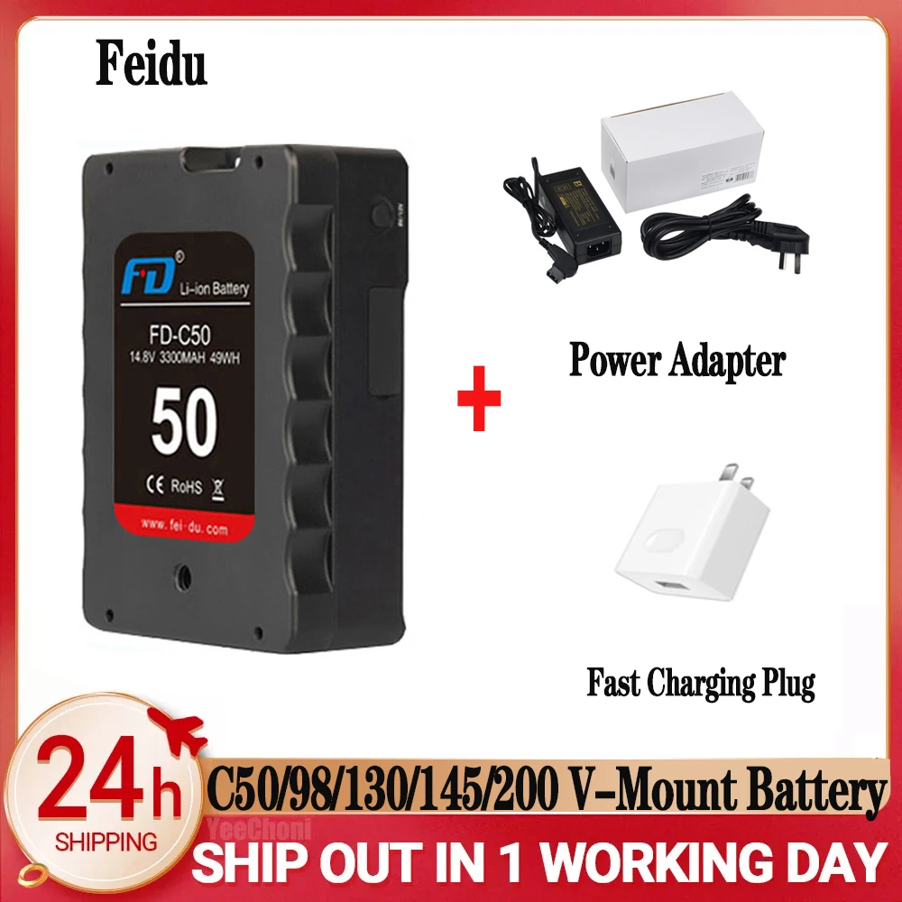 

Feidu FD-C50 98 130 145 200 V-Mount Battery Large Capacity V Battery for Small SLR Flash Monitoring Camera Smartphone Laptop