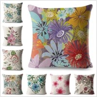 watercolor flowers cushion cover decorative printed floral throw pillow case polyester pillowcase for sofa home 45x45cm