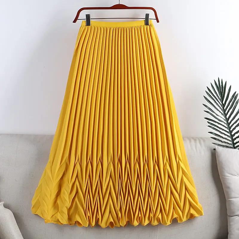 

Женская плиссированная юбка средней длины, однотонная трапециевидная юбка средней длины с высокой эластичной талией, модель h2324 на осень, ...