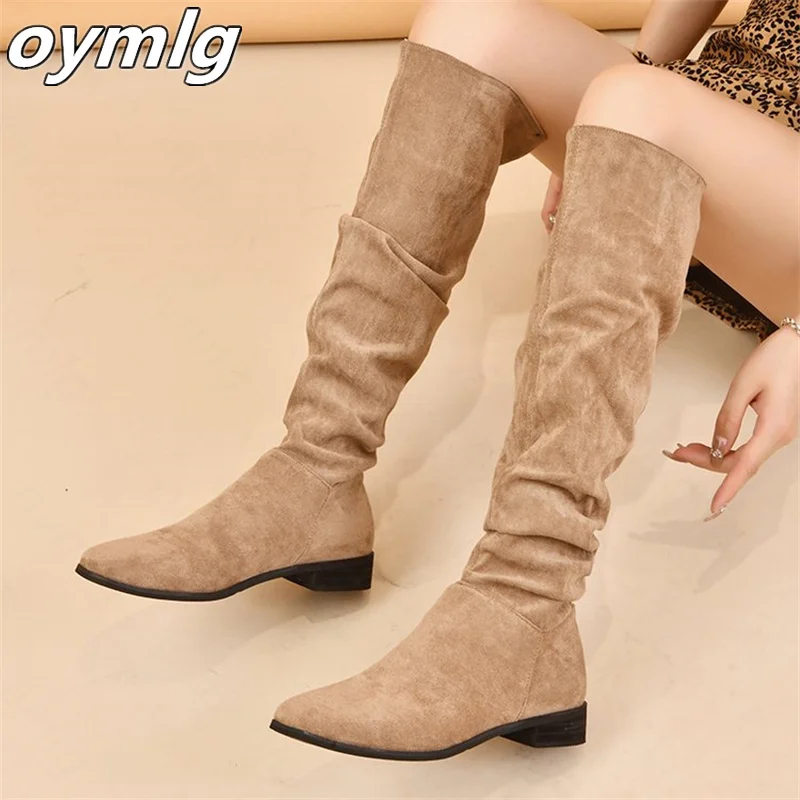 2022new piledui boots women's autumn winter solid color thick mid-heel sleeve and knee high boots manufacturers womens boots