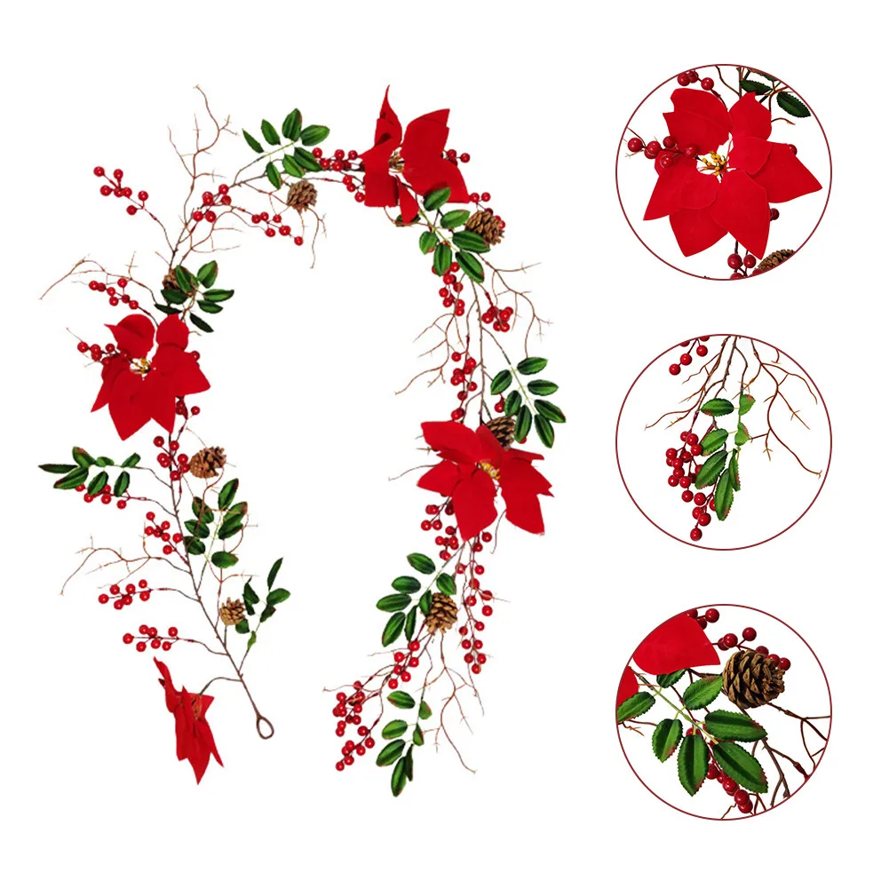 

6.2FT Christmas Garland With Red Berry Artificial Hanging Vine Wreath Decoration Plastic Garlands High Quality Home Decor
