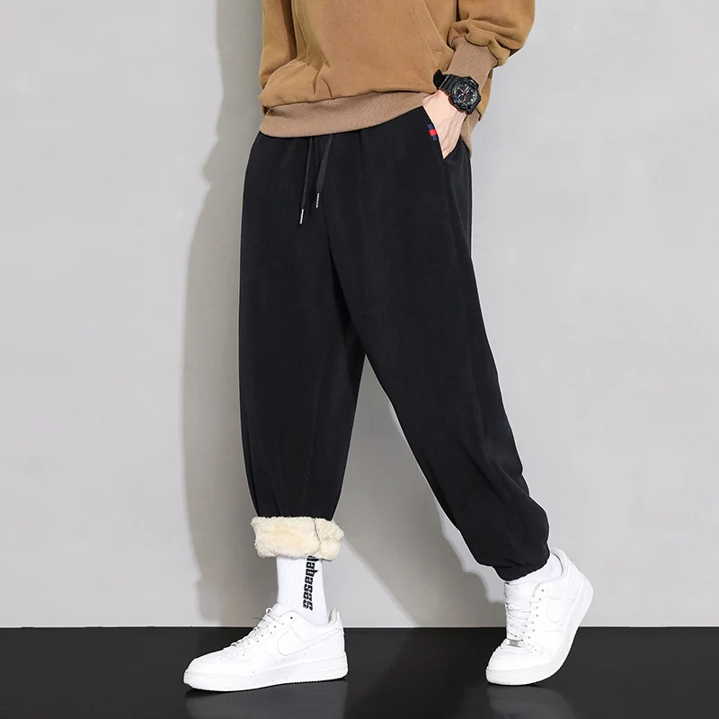 

2023 Mens Winter Thicken Cashmere Fleece Pants Casual Outdoor Men Joggers Sweatpants Solid Color Velvet Trousers Male Pants 5XL
