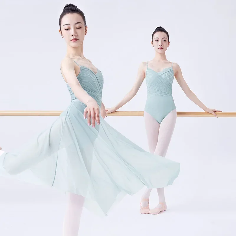 Женское трико для танцев балетное Плиссированное боди с V-образным вырезом