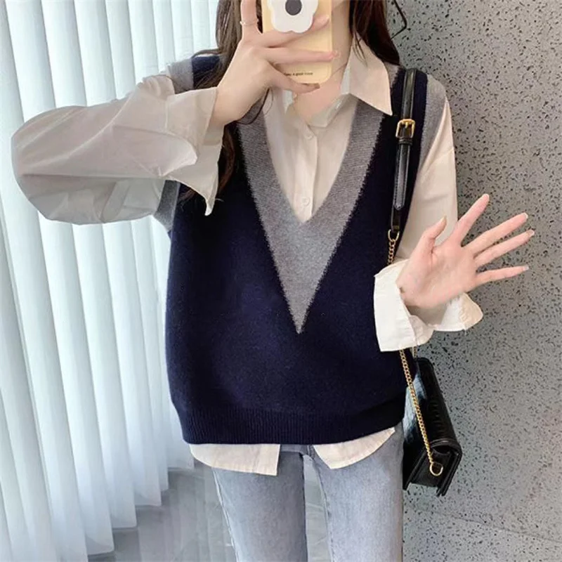 Осень-зима новый пуловер вязаный жилет женский повседневный свитер без рукавов с