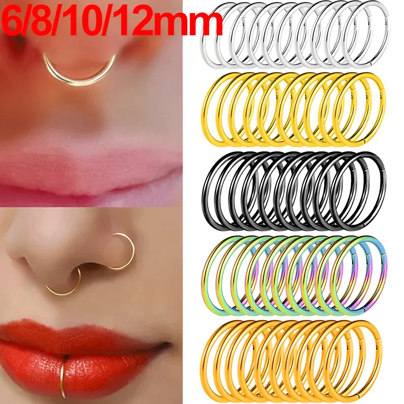 

6/8/10/12mm Nose Ring Hinged Clicker Segment Nose Rings Helix Cartilage Septum Hoop Surgical Stainless Steel Seamless Earrings