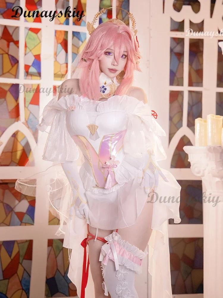 Yae Miko Косплей Костюм невесты игра Genshin impact DOKIDOKI-R белое Милое Свадебное Платье doujin