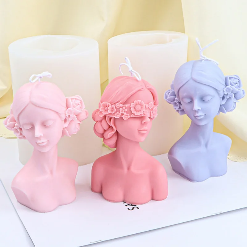 

Glamour Blindfolded Girl Portrait Silicone Candle Mold DIY Rose Human Body Candle Making Soap Resin Mold Gifts Craft Home Decor