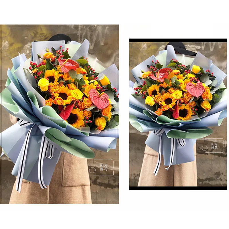 

20pcs Gift Wrapping Material Birthday Checkerboard DIY Packing Paper Waterproof Two Color Two-sided English Letter Flower Paper