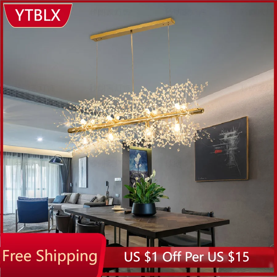 

Indoor Lighting Dandelion Long Led Chandelier for Dining Room Light Fixture Nordic Snowflake Suspension Living Room Pendant Lamp