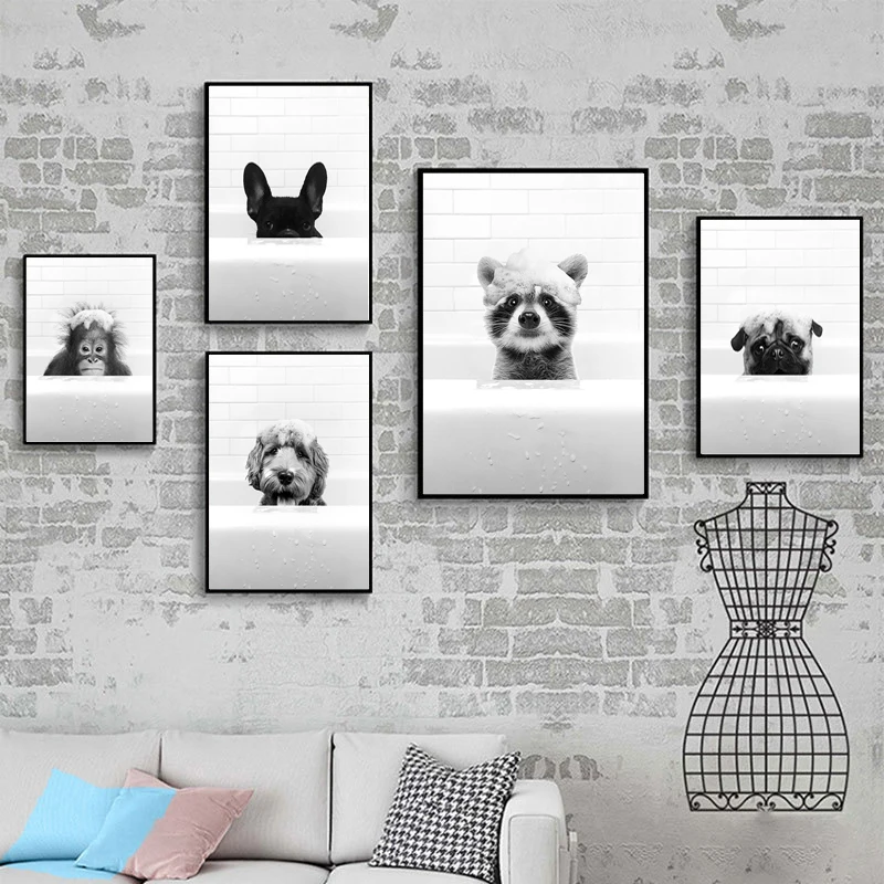 

Скандинавская Современная черно-белая картина в виде животных, собаки, фотография, Настенная картина, Картина на холсте для гостиной, домаш...